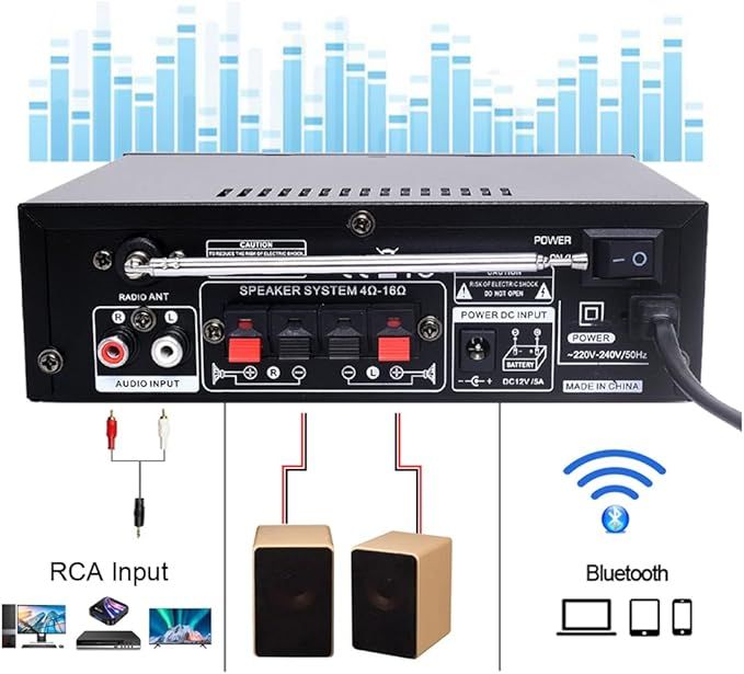 Woopker Wzmacniacz Hi-Fi Bluetooth 800W z mikrofonem wejściami USB/SD