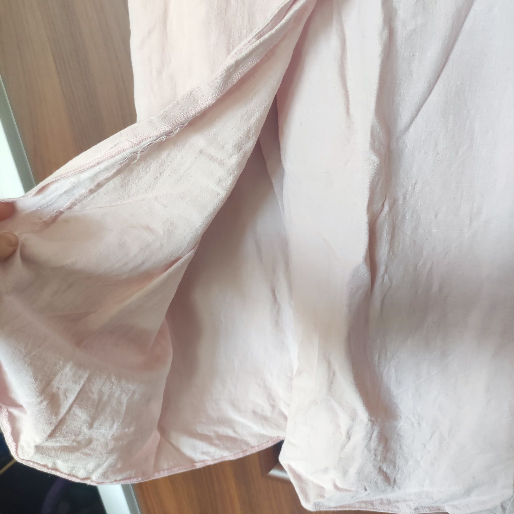 Spódnica midi wiskoza len jasno różowy pudrowy L XL duże guziki zwiewn