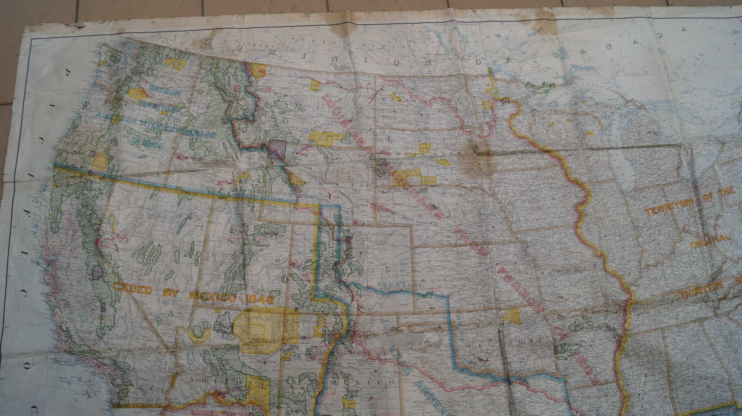Mapa Stany Zjednoczone na płótnie 1916 - 210 x 155 cm