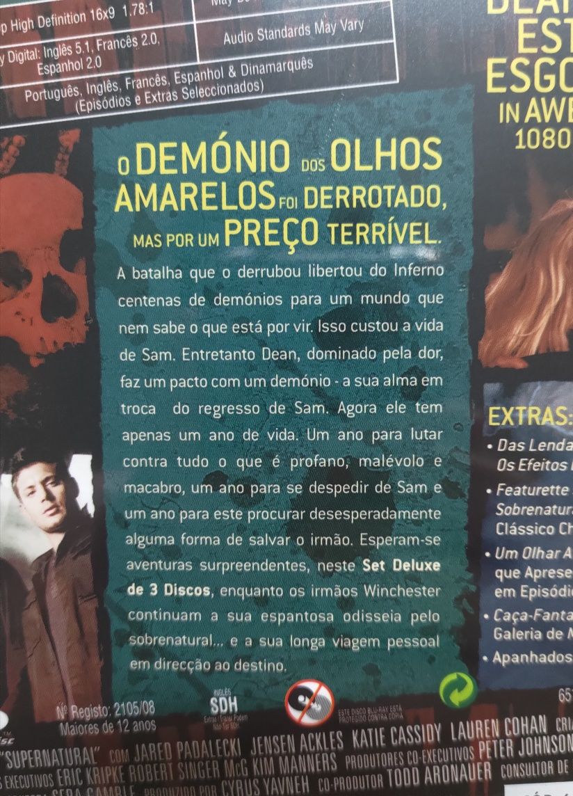 Blu-ray Sobrenatural 3.ª Temporada - novo