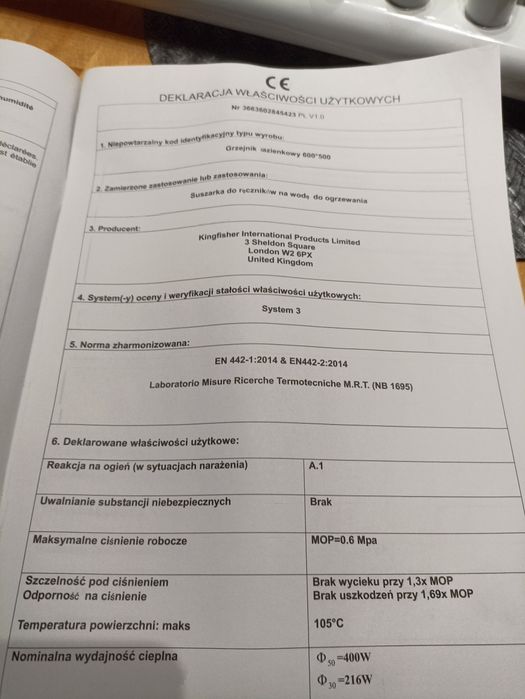 Grzejnik łazienkowy biały,suszarka  600x500 mm