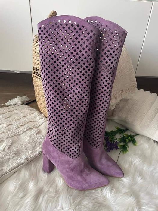 Eleganckie kozaki ażurowe wiosenno letnie skóra naturalna