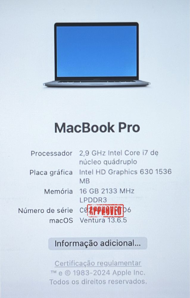 MacBook Pro 15’ A1707 touchbar dez2017