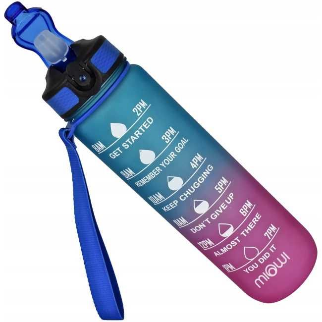 Butelka na wodę ze słomką Miowi 1000ml niebiesko-różowa