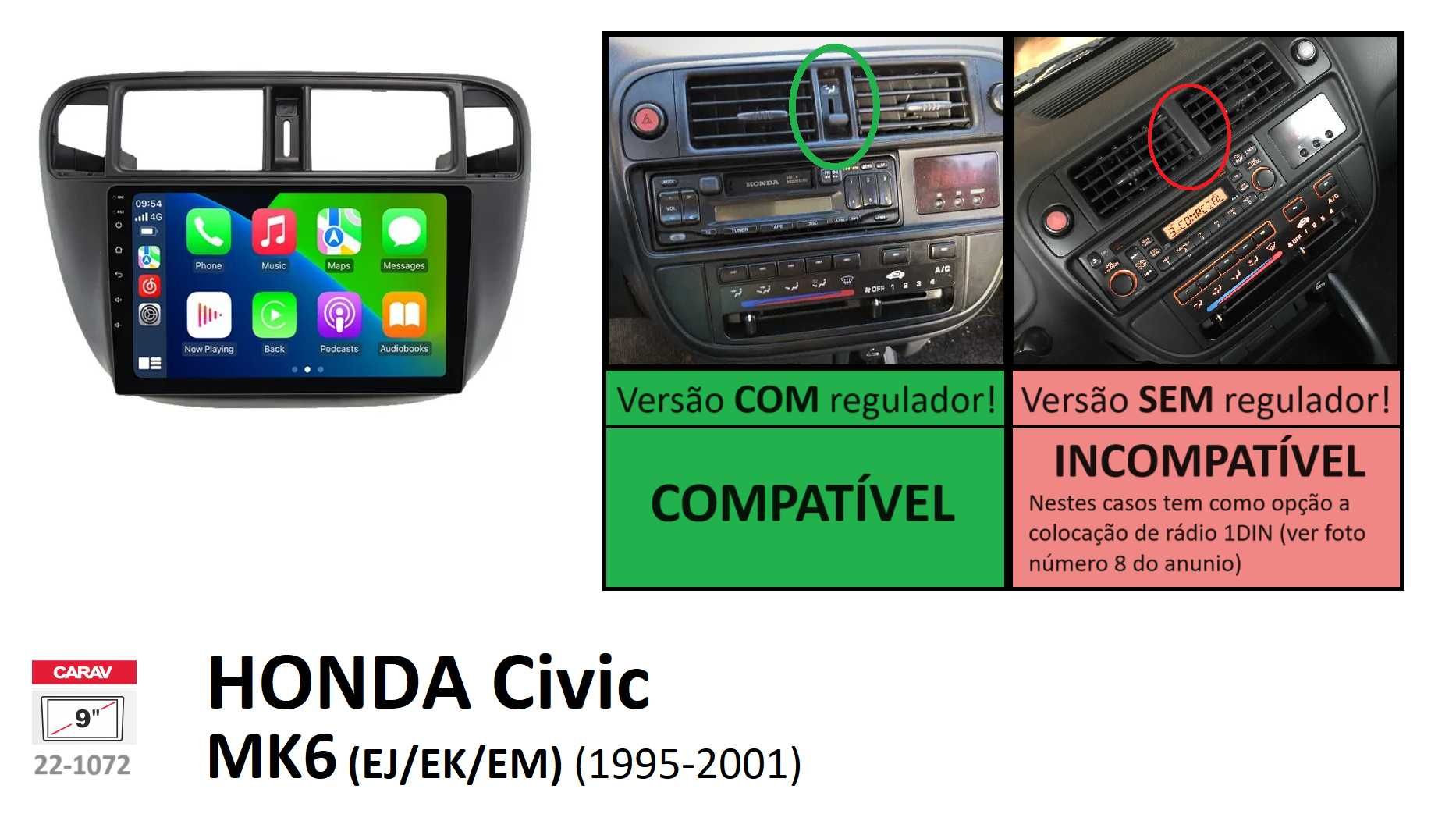 Rádio 2DIN Honda CIVIC MK6 • (1995 a 2001) • Android EK EJ EM MA MB MC