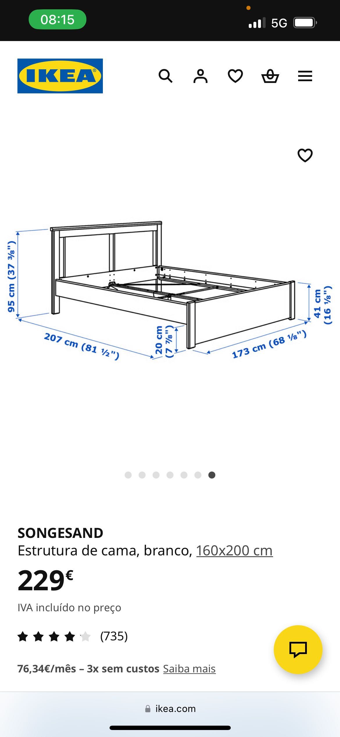 IKEA SONGESAND Cama de casal e mesas de cabeceira