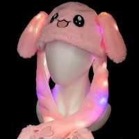 Карнавальна шапка з підсвічуванням: рожевий зайчик з піднімаючими вуха