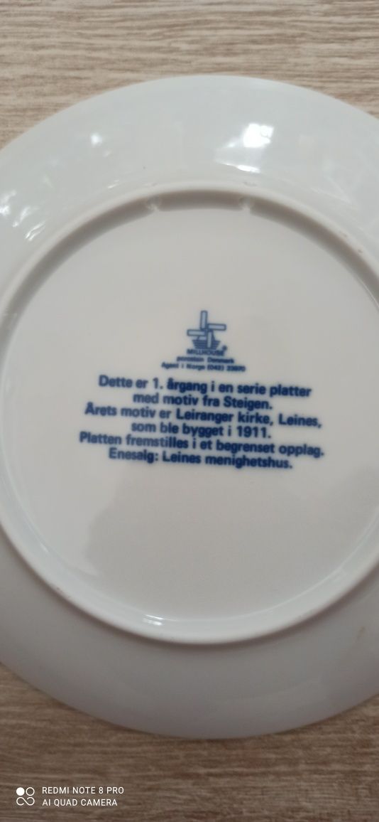 Kolekcjonerski talerz porcelanowy Millhouse Danmark Agent i Norge (042