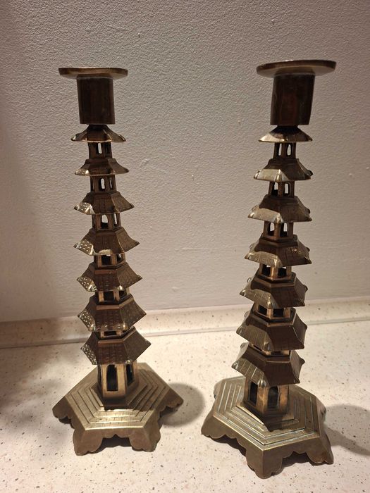 Swieczniki pagoda mosiądz 70s