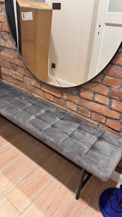 Ławka szara pikowana 160 cm velvet siedzisko do przedpokoju