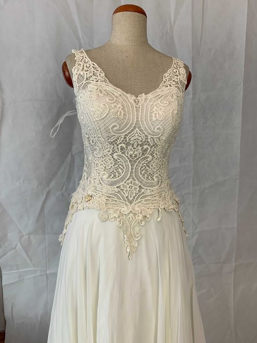 Nowa zwiewna suknia ślubna linia A Boho Tren ivory 38 M cottagecore