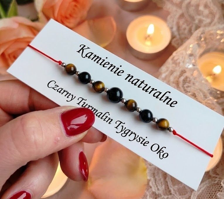 Bransoletka regulowana kamienie naturalne Czarny Turmalin Tygrysie Oko