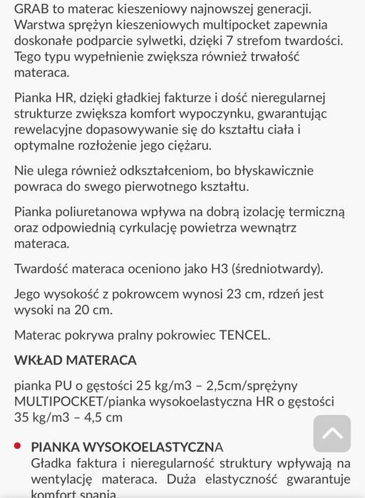Nowy materac Grab H3  90x200