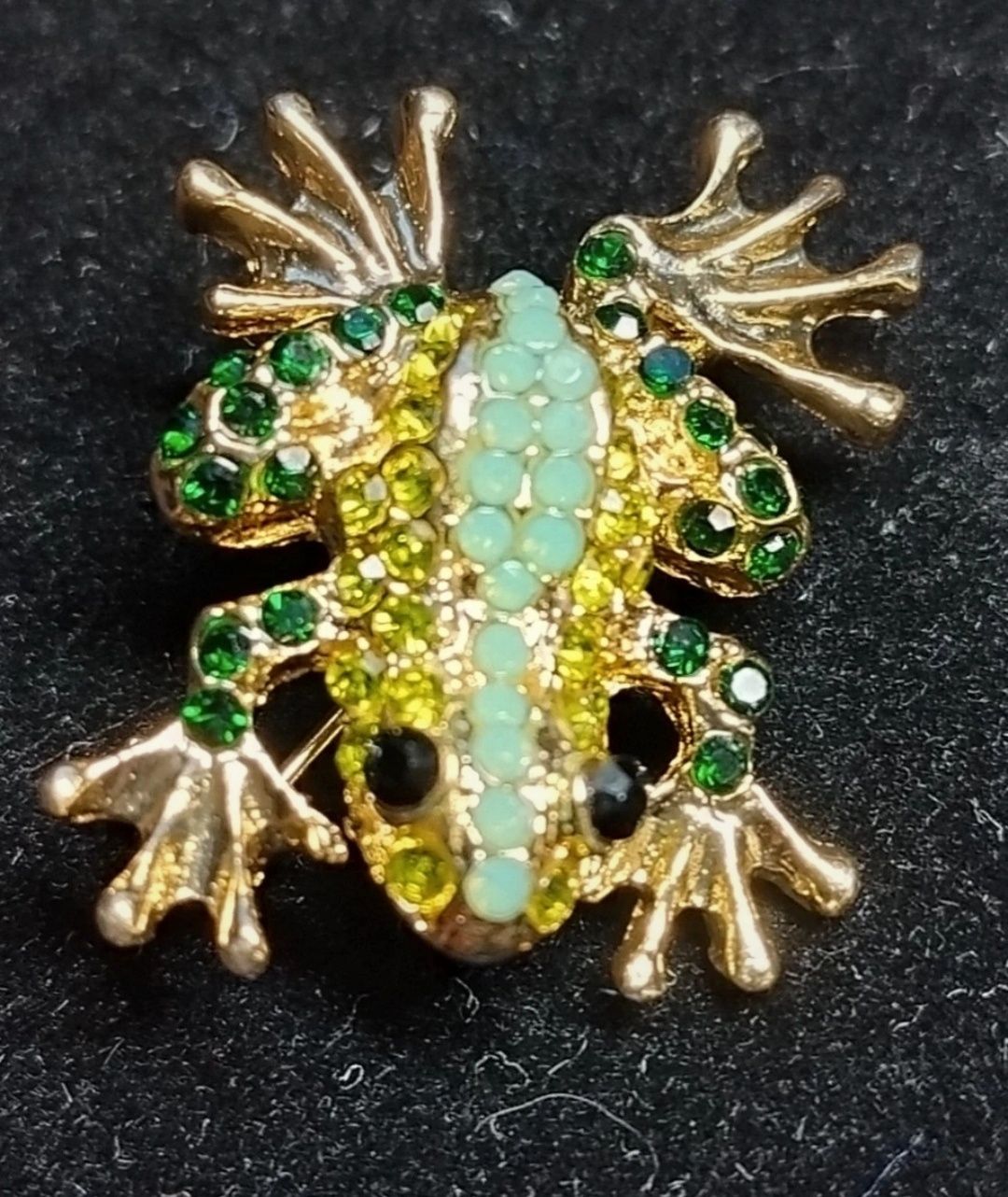 Broszka żabka z cyrkoniami zielonymi