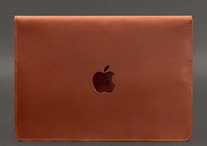 Чохол конверт чорний для MACBOOK 16 світло коричневий, шкіряний