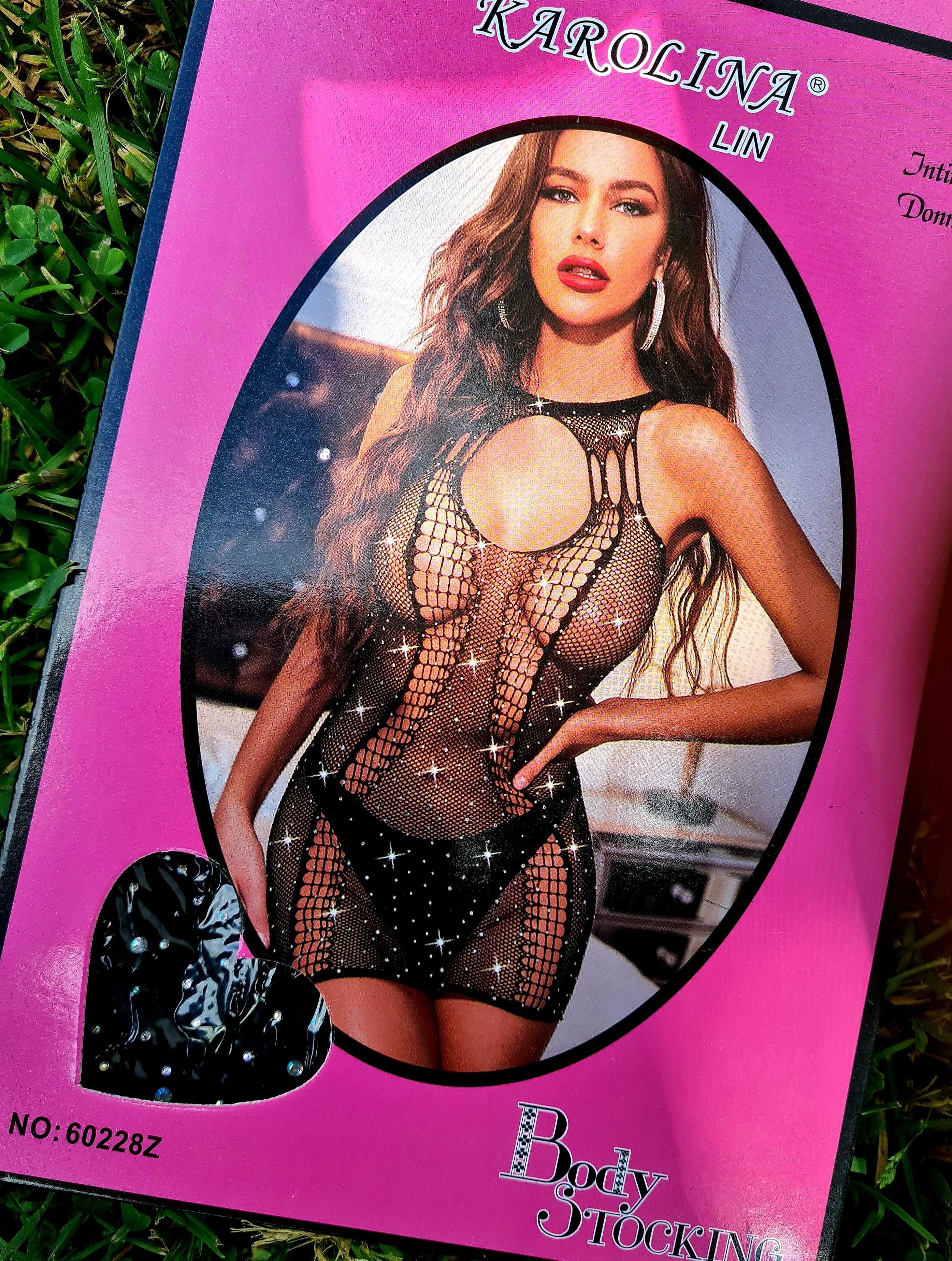 Koszulka z kryształkami Nowa bielizna bodystocking body czarne