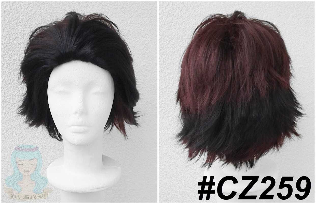Tanjirou Kamado Demon Slayer cosplay wig peruka czerwona czarna krótka