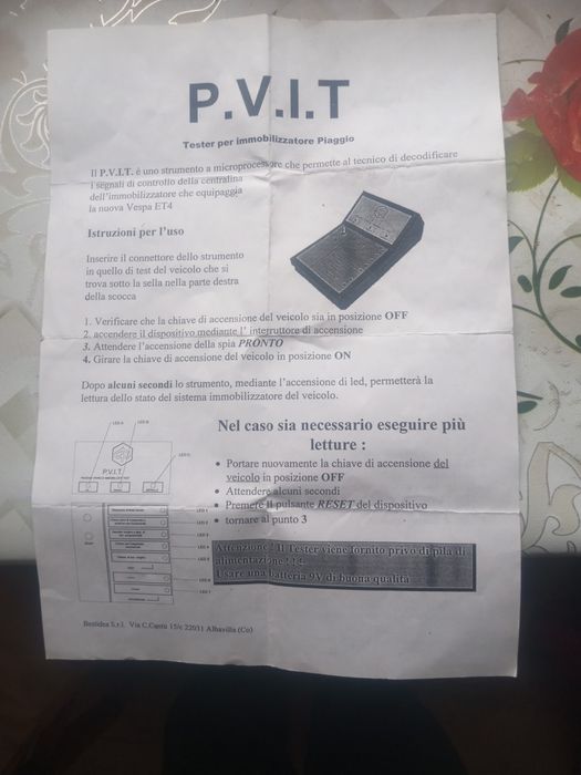 Urządzenie Diagnostyczne Tester Piaggio immobiliser