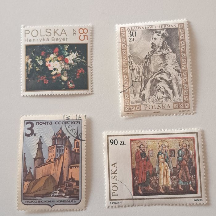 Zestaw 4 znaczków pocztowych Polska i ZSRR,sztuka, historia, Auk 3