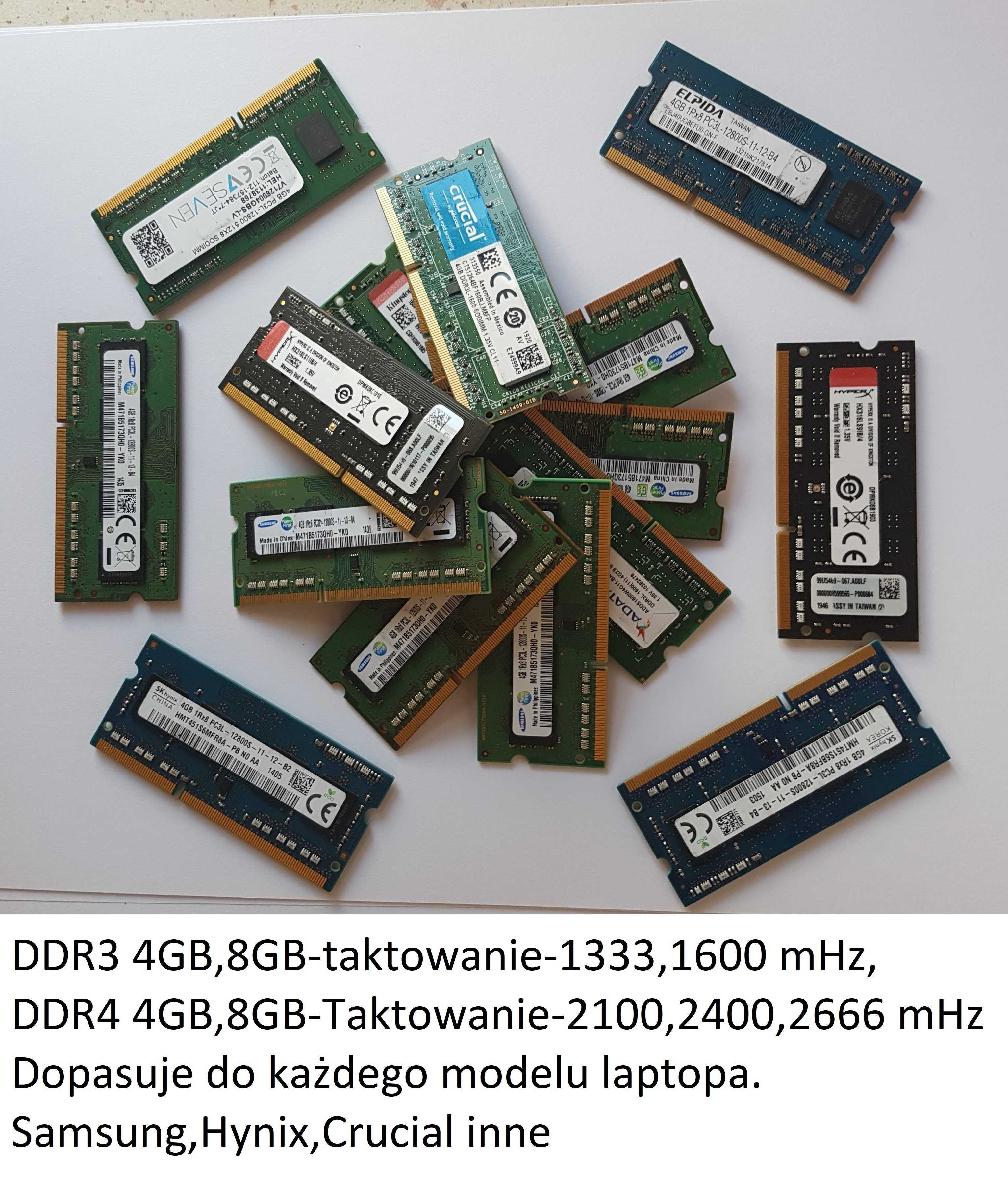 Kości RAM- LAPTOP- ddr4-4gb, ddr4-8gb. DDR3 4GB, 8GB- polecam