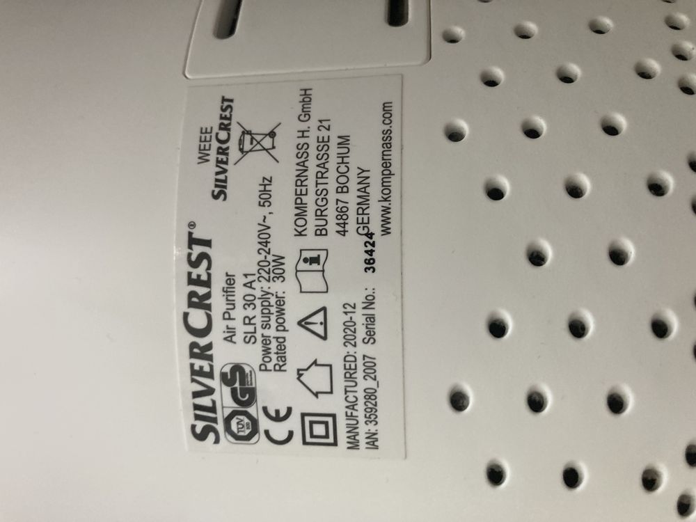 Silvercrest SLR30 A1 oczyszczacz powietrza