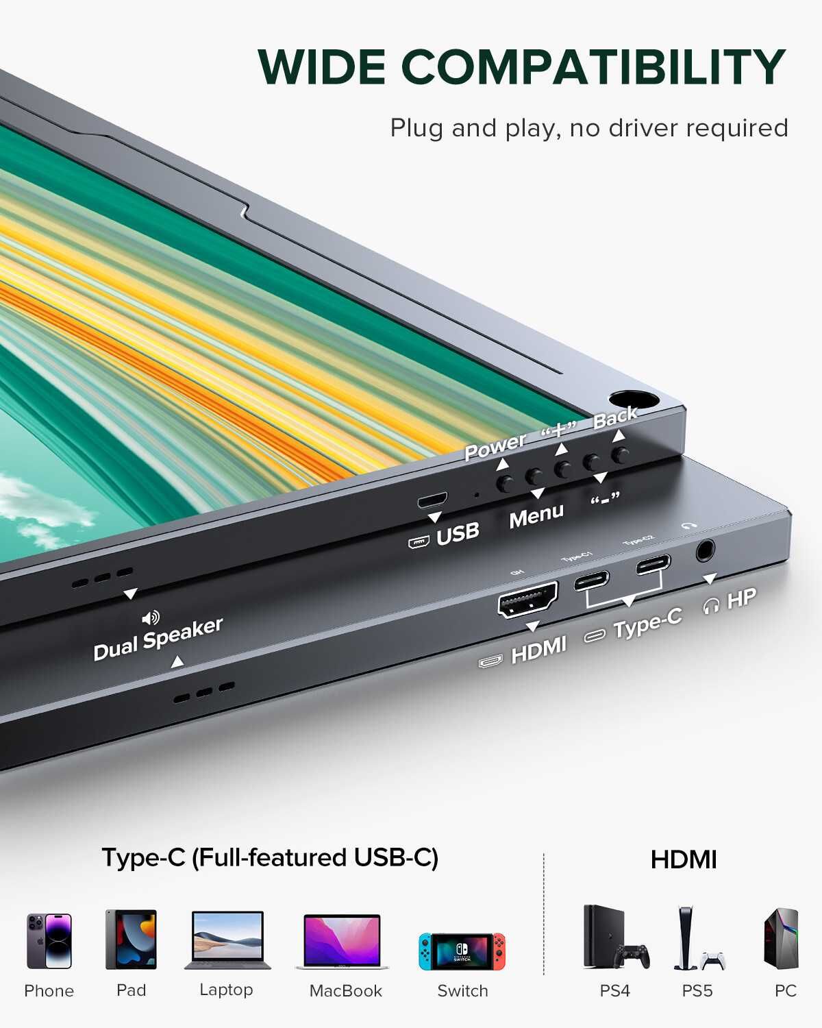 Портативний монітор UPERFECT UBegin J1 16'' 2K 100% sRGB USB-C