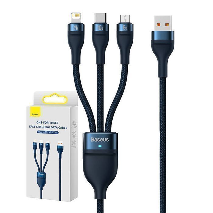 Kabel USB 3w1 Baseus Flash Series, USB-C + micro USB + Lightning,100w