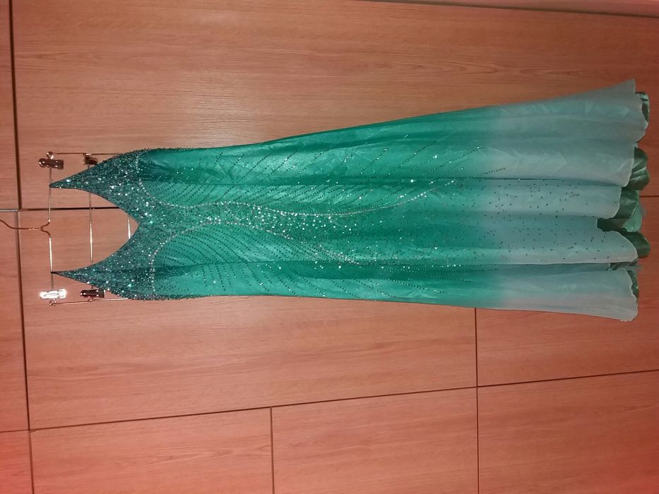 Sukienka Cicci USA turkusowa jedwabna suknia balowa wesele karnawał