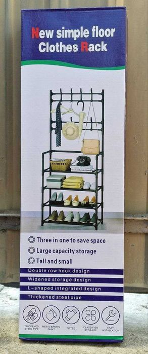 Залізна вішалка для одягу та взуття 2 в 1, підлогова/Вешалка в коридор