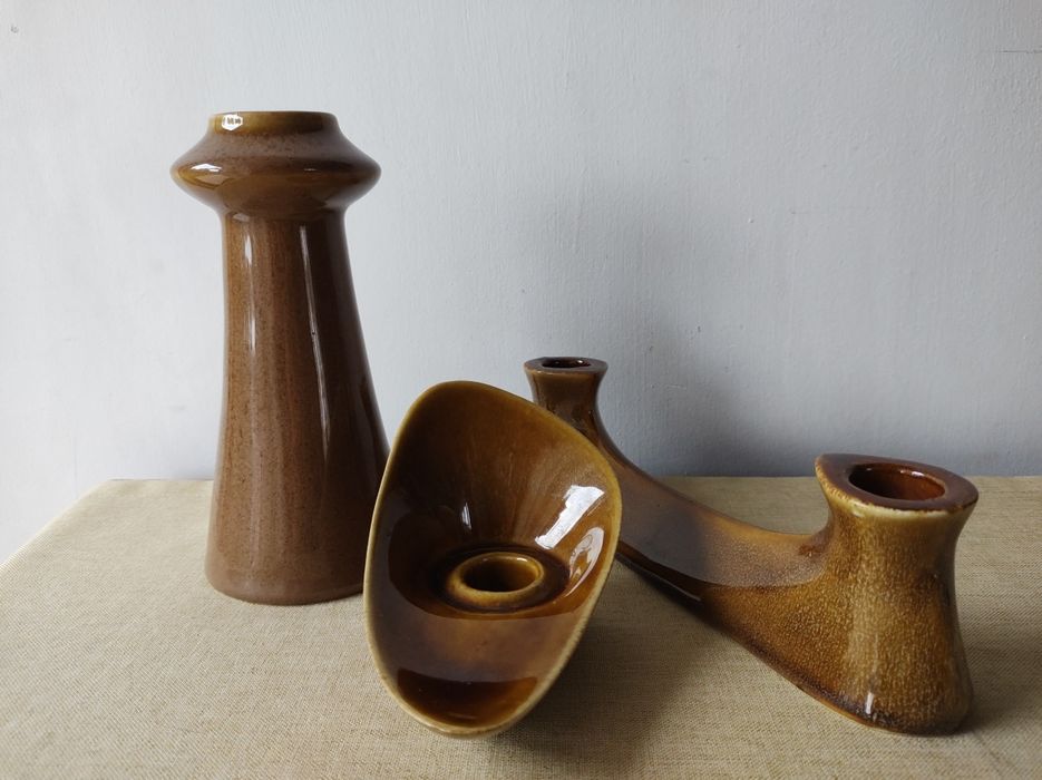 Ceramika Mirostowice świecznik wazon zestaw (5sztuk) kolekcja PRL