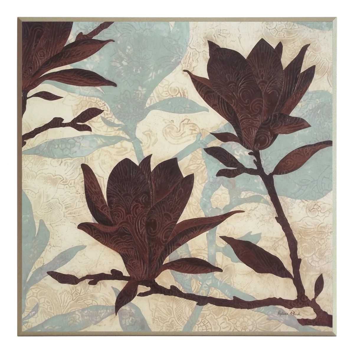 Obraz - Gałązki Magnolii na ornamentach - płyta 51x51 cm.