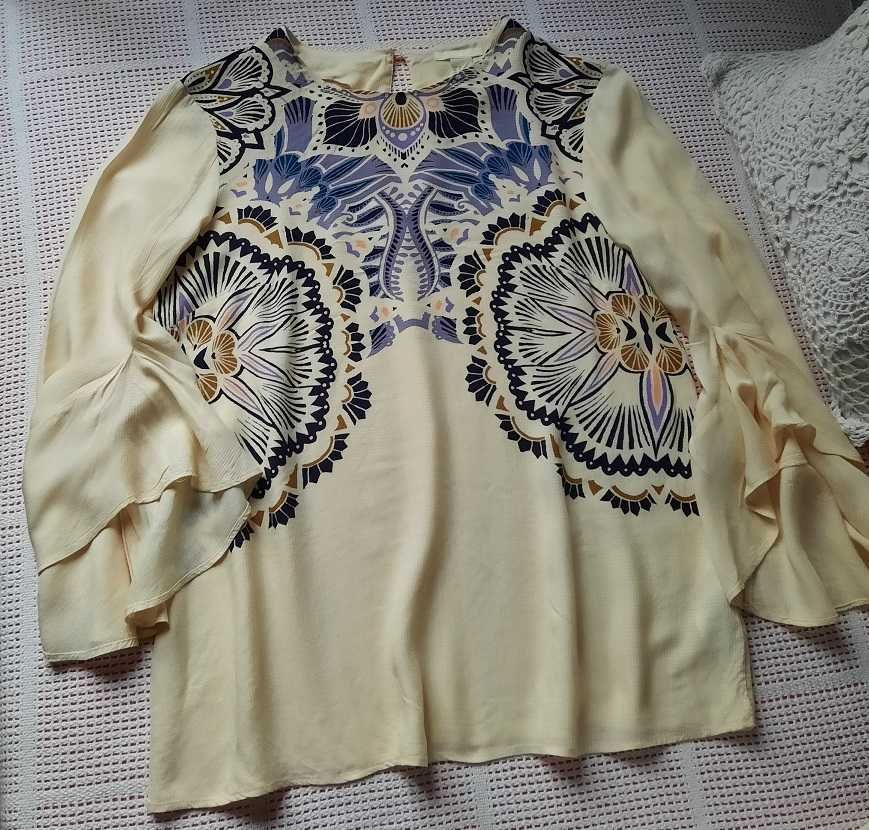 100% Wiskoza H&M Cudna boho wzory beż krem bluzka koszula S
