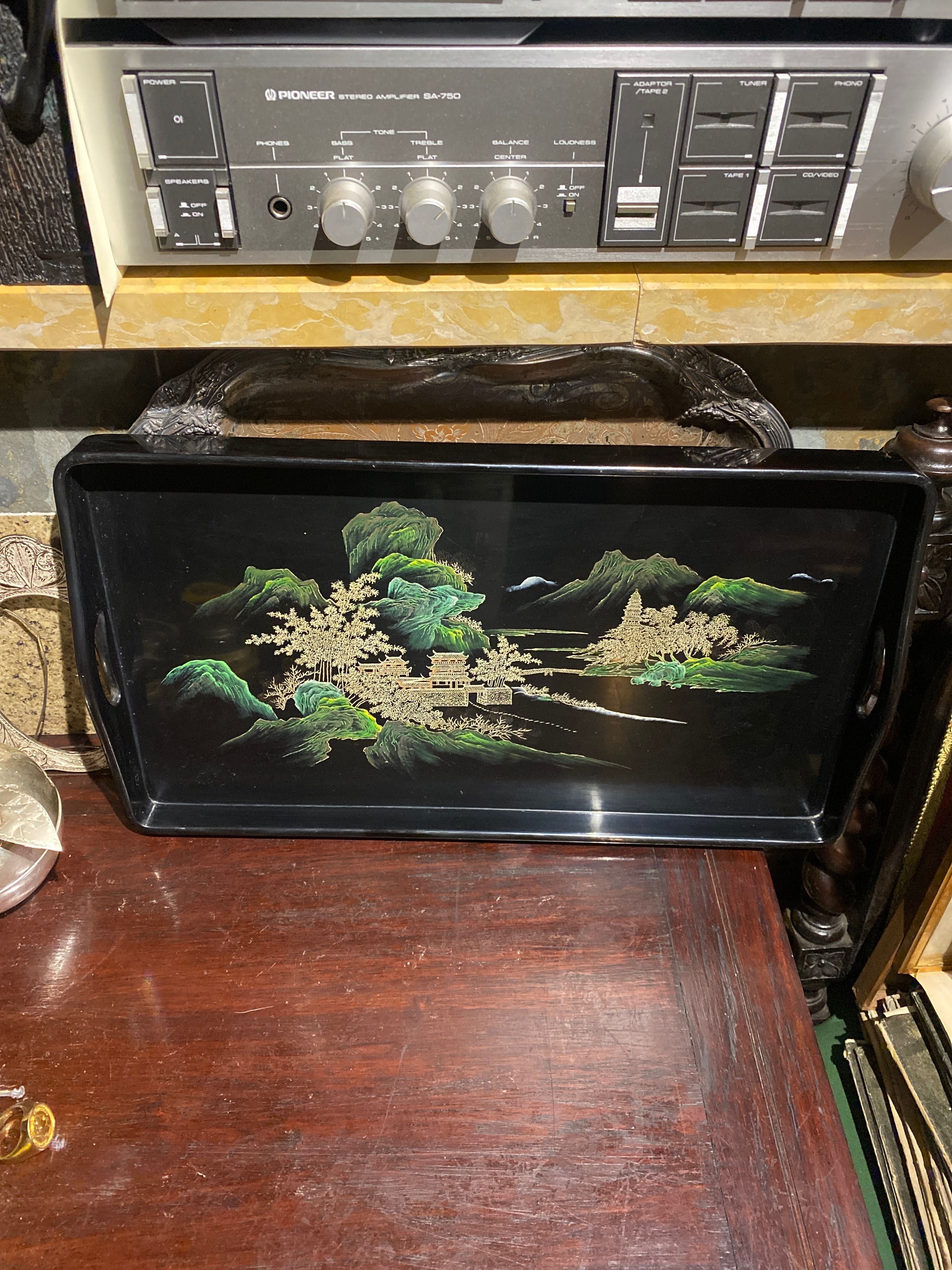 Tabuleiro Chinês Madeira Charão Pintado à mão Centenário 47 cm