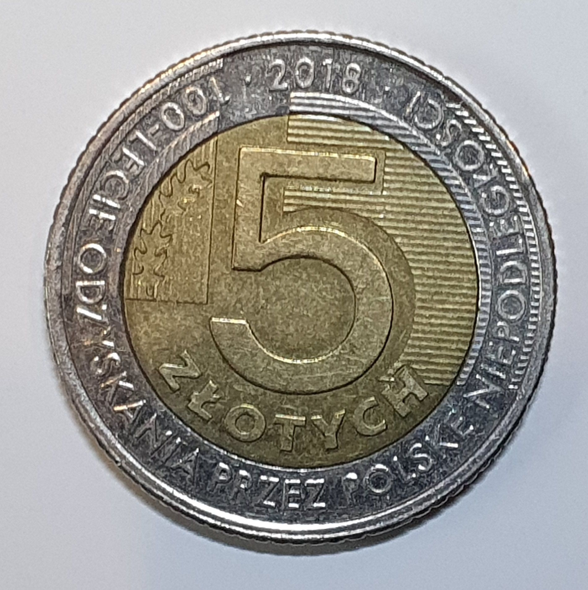 Moneta 5zł destrukt - 100lecie Odzyskanie Niepodległości