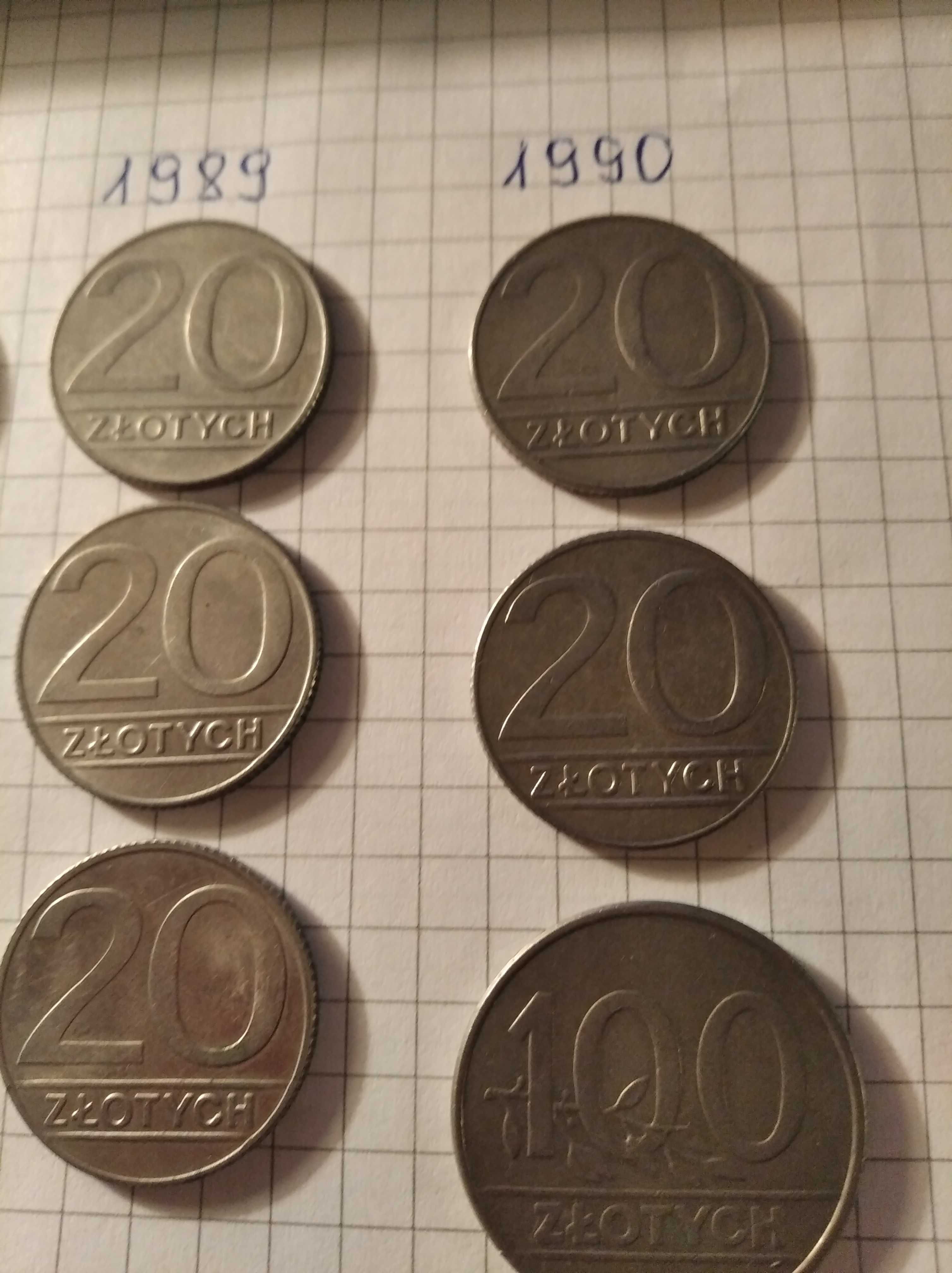 Monety 20 zł + 100 zł Razem 10 sztuk lata PRL 1984/1990