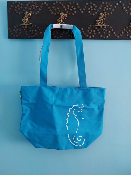 Saco de praia/Bolsa tiracolo azul com cavalo marinho