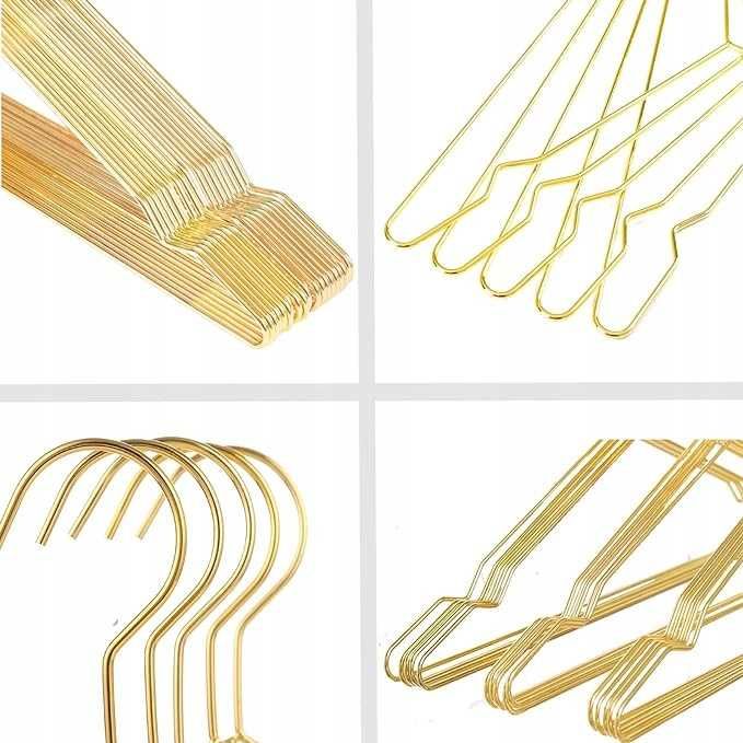 Zestaw 20 Metalowych Wieszaków na Ubrania w Kolorze Złotym