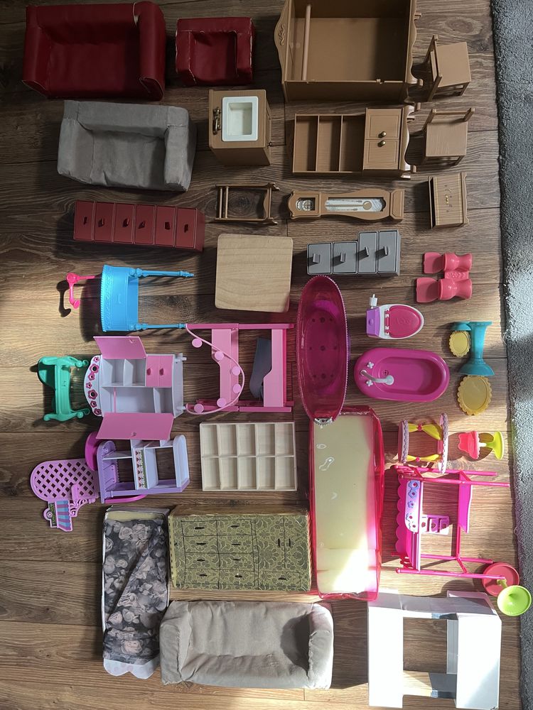 Mega duzy szczegolowy zestaw lalek Barbie Ken ubrania meble akcesoria