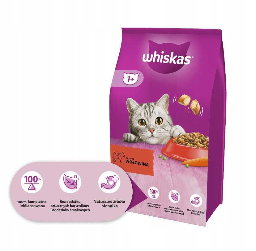 WHISKAS sucha karma dla kota z wołowiną 14 kg