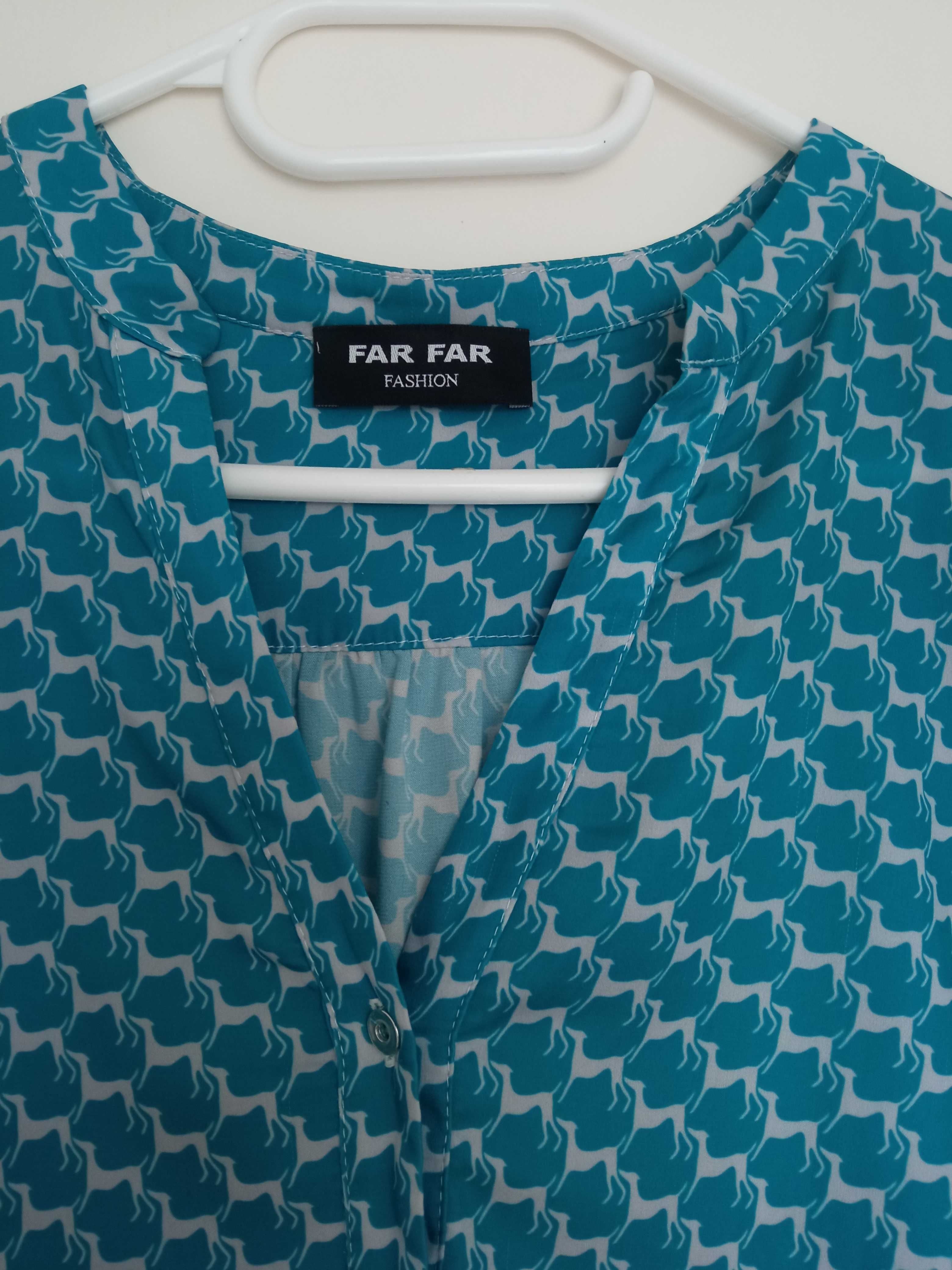 Koszula damska wzorzysta zwiewna mgiełka Turkusowa Far Far 44 XXL
