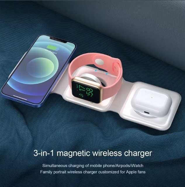 Ładowarka iphone 14 15 16 magsafe bezprzewodowa 3in1 samochodowa