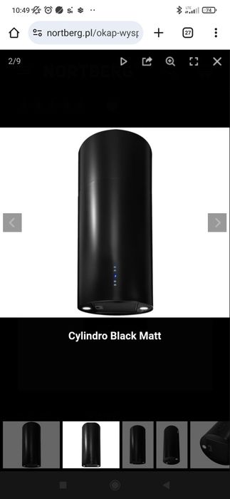 Okap wyspowy Cilindro Black Matt