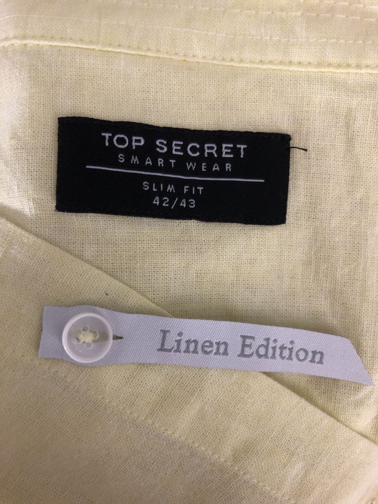 Nowa żółta 55% lniana koszula męska Top Secret slim fit