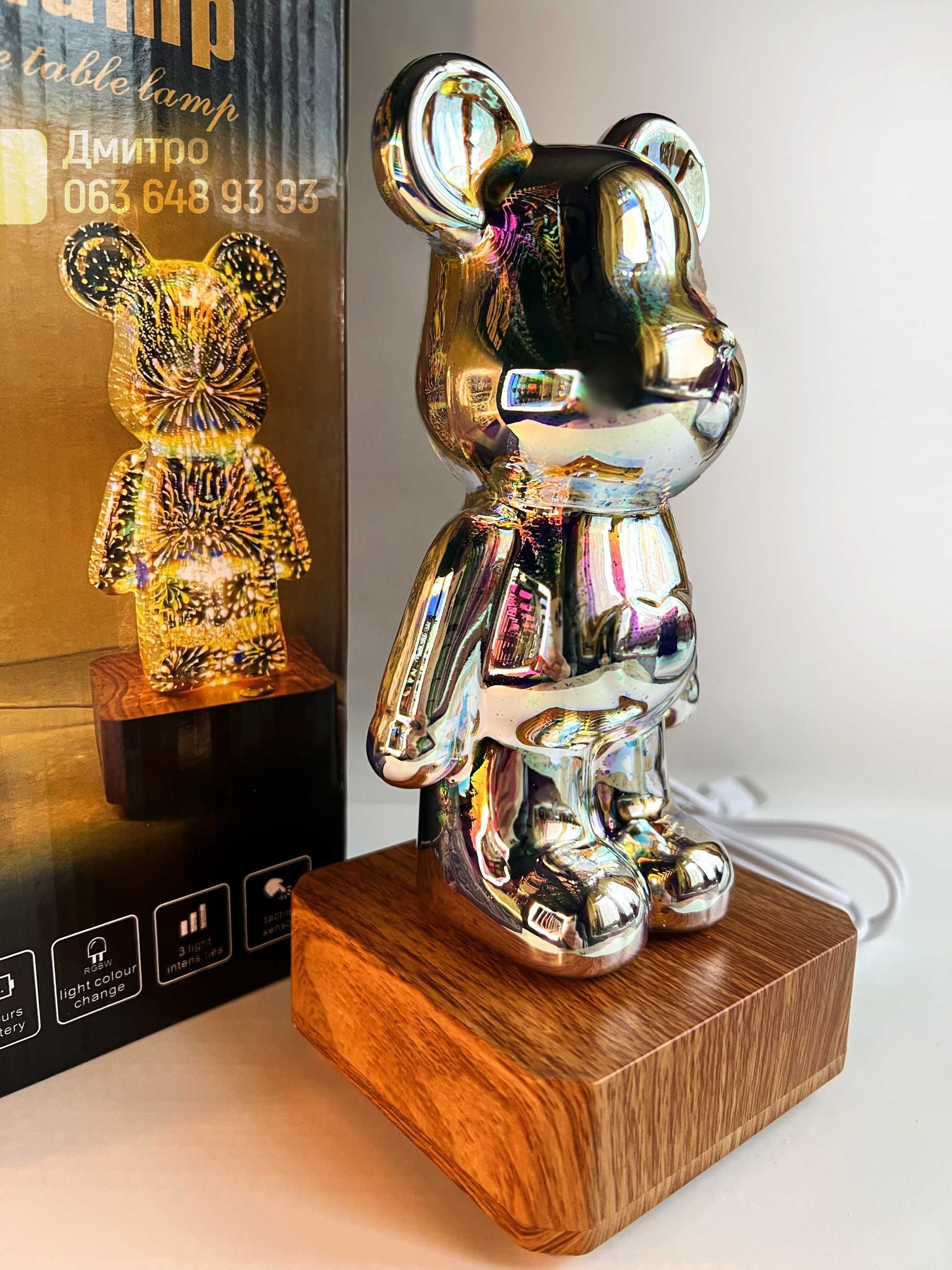 Ночник 7 цветов LED Мишка Фейерверк, 3D 3Д  Bearbrick Ведмідь Медведь