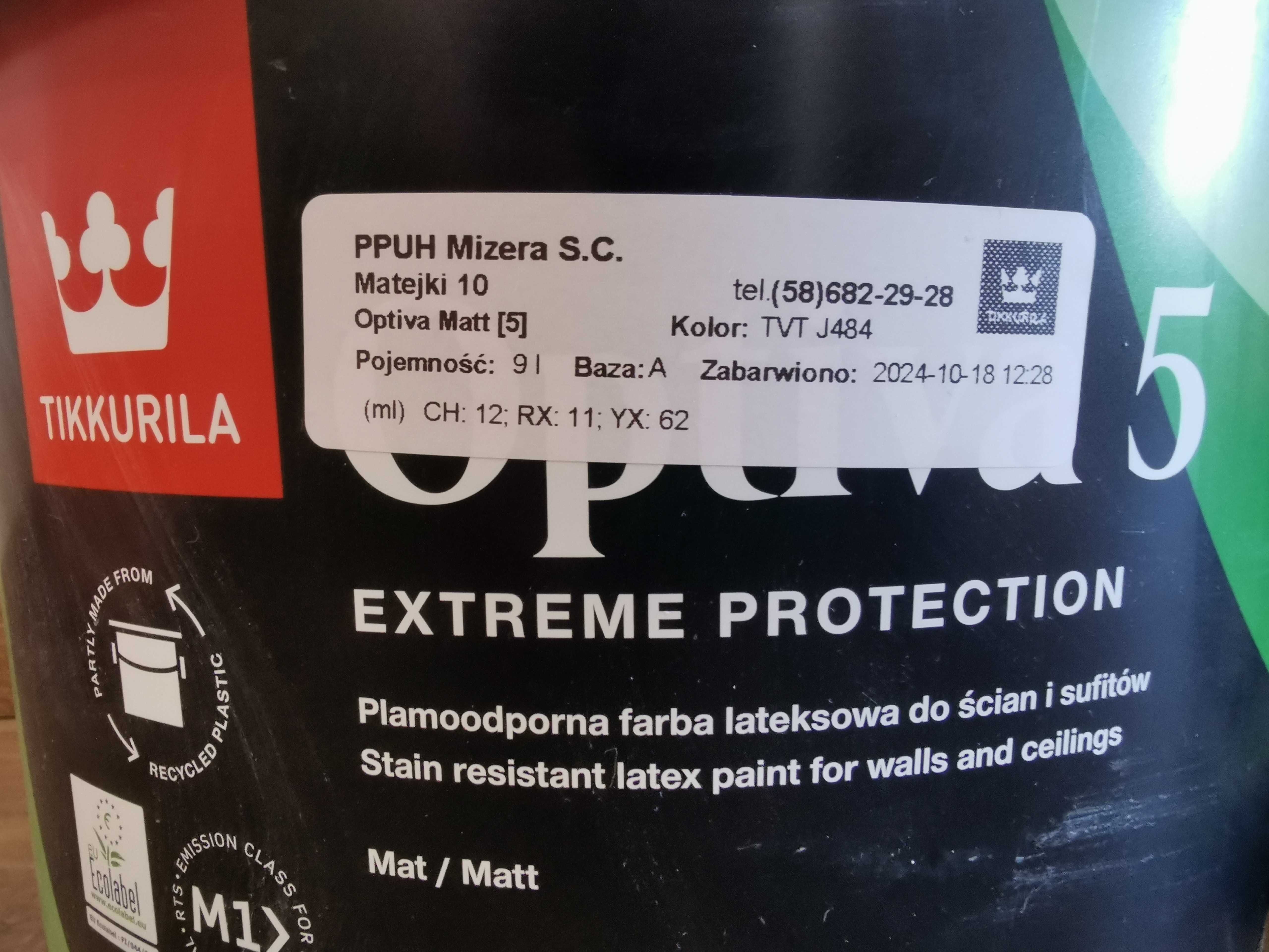 Farba Tikkurila Optiva Matt 5 lateksowa 9L