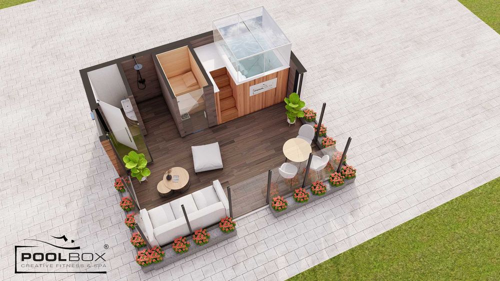 PoolBox Mini Całoroczny Basen Bieżnia Przeciwprąd Sauna Jacuzzi