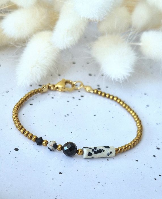 Okazja Bransoletka z kamieni naturalnych Turmalin Jaspis dalmatyński