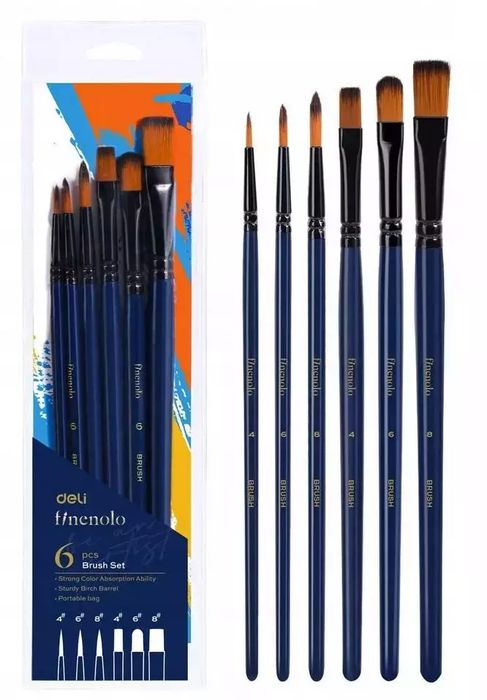 Zestaw pędzli Finenolo miękki nylon 6szt DELI. DELI
