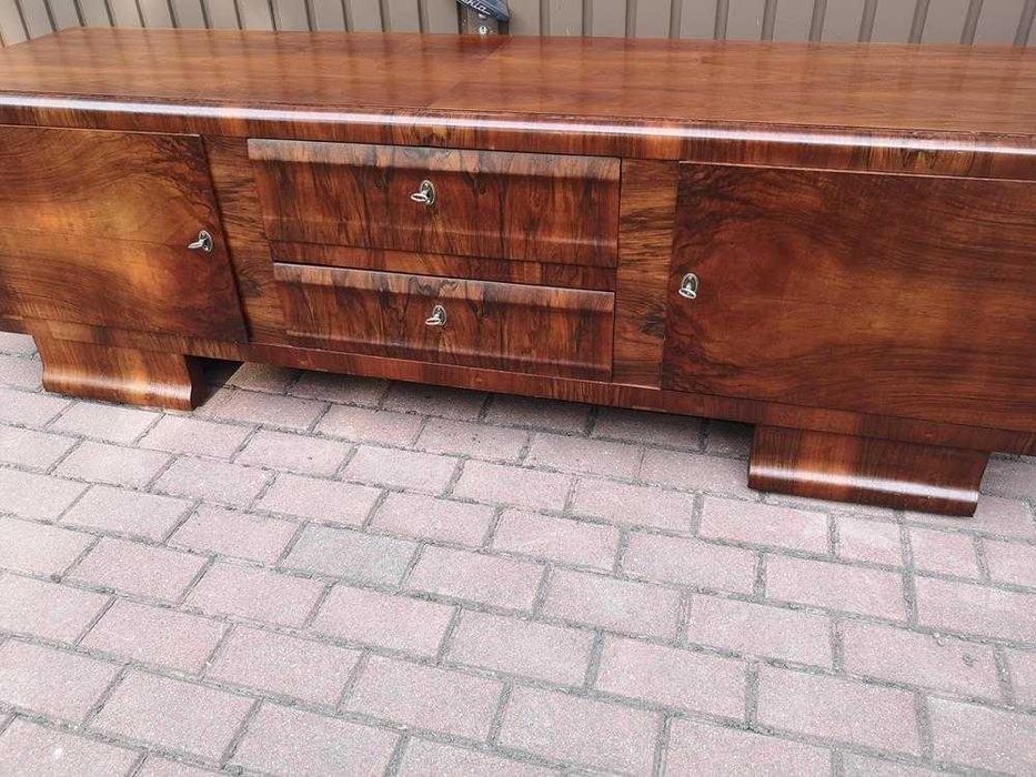 Komoda ART-DECO RTV Niska Orzech 198 Zgrabna Stara Antyk Po Renowacji.
