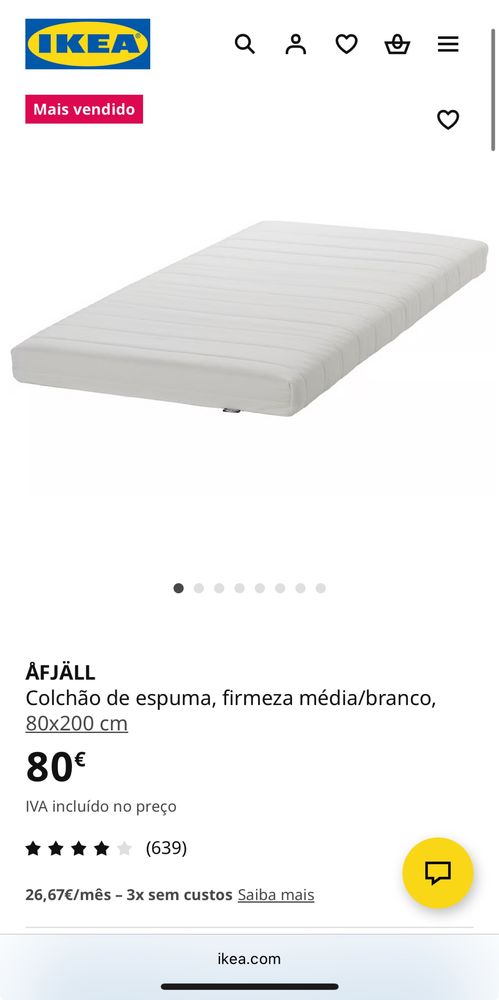 Colchao Ikea modelo Asvang 80x200